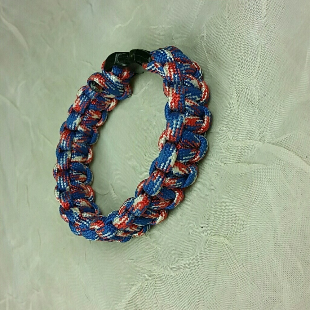 Patriotic Red White Blue Paracord Survival Bracelet 8.5" Outdoor Camping Gear